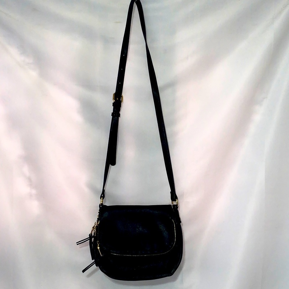 ANTIK KRAFT Elegant Black Crossbody Bag ZIP AROUND ADJ STRAP GOLD HARDWEAR CLEAN